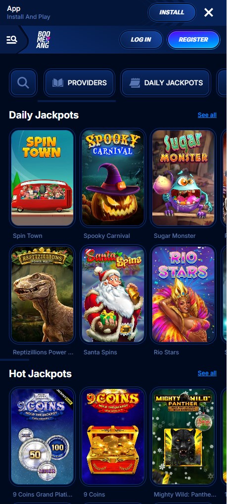 Jackpot-Spiele mobil bei Boomerang Bet