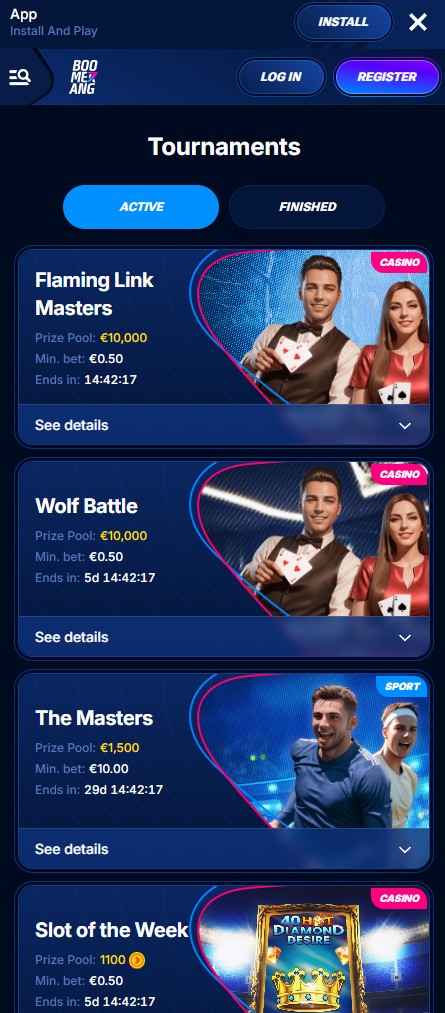 Turniere in der Boomerang Bet Mobile Version von Boomerang Bet